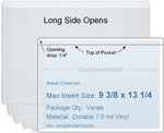 ChanCam vinyl sleeve, open long side, insert size: 13 1/4 x 9 3/8, product size: 13 1/2 x 9 5/8, package quantity 100, 7.5 mil clear vinyl