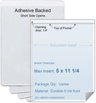ChanCam vinyl sleeve, open short side, adhesive back, insert size: 5 x 11 1/4, product size: 5 1/4 x 11 1/2, package quantity 100, 4 mil adhesive back / 6 mil clear vinyl front