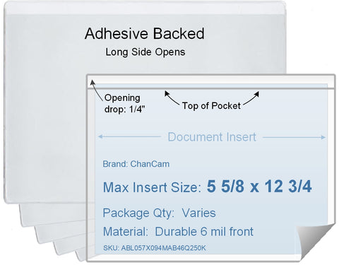 ChanCam vinyl sleeve, open long side, adhesive back, insert size: 12 3/4 x 5 5/8, product size: 13 x 5 7/8, package quantity 100, 4 mil adhesive back / 6 mil clear vinyl front