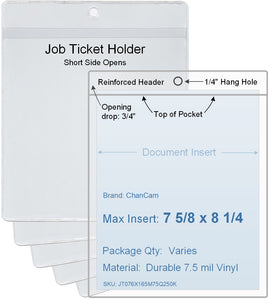 ChanCam vinyl sleeve, open short side, hanging document holder, insert size: 7 5/8 x 8 1/4, product size: 7 7/8 x 9, package quantity 100, 7.5 mil clear vinyl