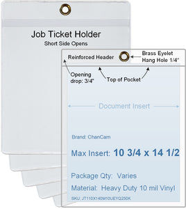 ChanCam vinyl sleeve, open short side, hanging document holder with brass eyelet, insert size: 10 3/4 x 14 1/2, product size: 11 x 15 1/4, package quantity 100, heavy duty 10 mil clear vinyl