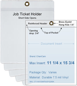 ChanCam vinyl sleeve, open short side, hanging document holder with brass eyelet, insert size: 11 1/4 x 15 3/4, product size: 11 1/2 x 16 1/2, package quantity 100, 7.5 mil clear vinyl