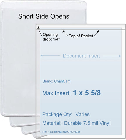 ChanCam vinyl sleeve, open short side, insert size: 1 x 5 5/8, product size: 1 1/4 x 5 7/8, package quantity 100, 7.5 mil clear vinyl