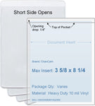 ChanCam vinyl sleeve, open short side, insert size: 3 5/8 x 8 1/4, product size: 3 7/8 x 8 1/2, package quantity 100, heavy duty 10 mil clear vinyl