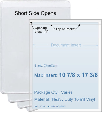 ChanCam vinyl sleeve, open short side, insert size: 10 7/8 x 17 3/8, product size: 11 1/8 x 17 5/8, heavy duty 10 mil clear vinyl