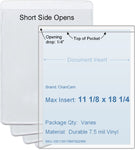 ChanCam vinyl sleeve, open short side, insert size: 11 1/8 x 18 1/4, product size: 11 3/8 x 18 1/2, package quantity 100, 7.5 mil clear vinyl