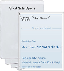 ChanCam vinyl sleeve, open short side, insert size: 12 1/4 x 13 1/2, product size: 12 1/2 x 13 3/4, package quantity 100, heavy duty 10 mil clear vinyl