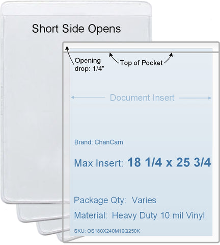 ChanCam vinyl sleeve, open short side, insert size: 18 1/4 x 25 3/4, product size: 18 1/2 x 26, package quantity 100, heavy duty 10 mil clear vinyl