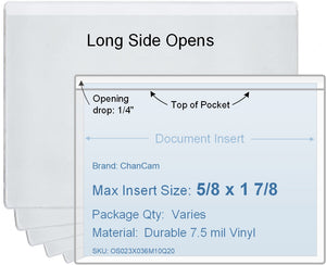 ChanCam vinyl sleeve, open long side, insert size: 1 7/8 x 5/8, product size: 2 1/8 x 7/8, package quantity 100, 7.5 mil clear vinyl