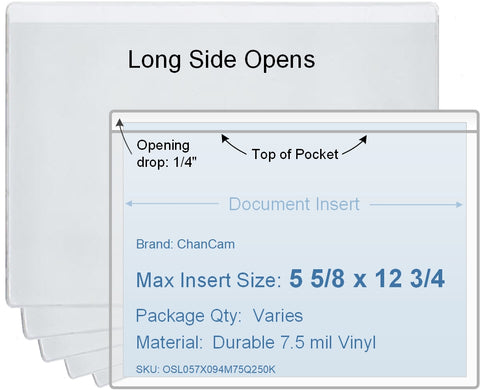 ChanCam vinyl sleeve, open long side, insert size: 12 3/4 x 5 5/8, product size: 13 x 5 7/8, 7.5 mil clear vinyl