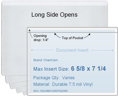 ChanCam vinyl sleeve, open long side, insert size: 7 1/4 x 6 5/8, product size: 7 1/2 x 6 7/8, package quantity 100, 7.5 mil clear vinyl