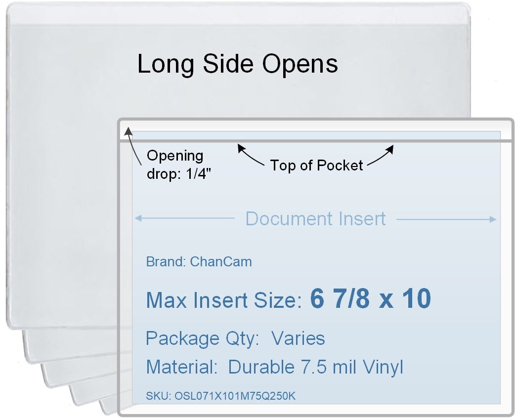 ChanCam vinyl sleeve, open long side, insert size: 10 x 6 7/8, product size: 10 1/4 x 7 1/8, 7.5 mil clear vinyl