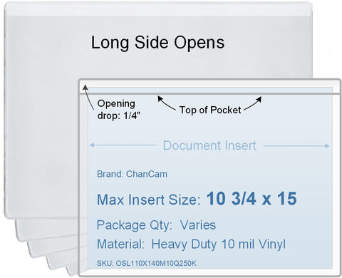 ChanCam vinyl sleeve, open long side, insert size: 15 x 10 3/4, product size: 15 1/4 x 11, heavy duty 10 mil clear vinyl