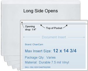 ChanCam vinyl sleeve, open long side, insert size: 14 3/4 x 12, product size: 15 x 12 1/4, package quantity 100, 7.5 mil clear vinyl